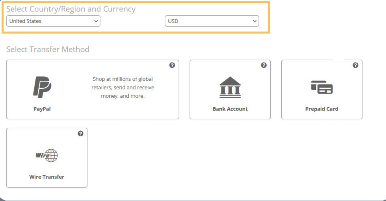 Add a withdrawal method in Toptal